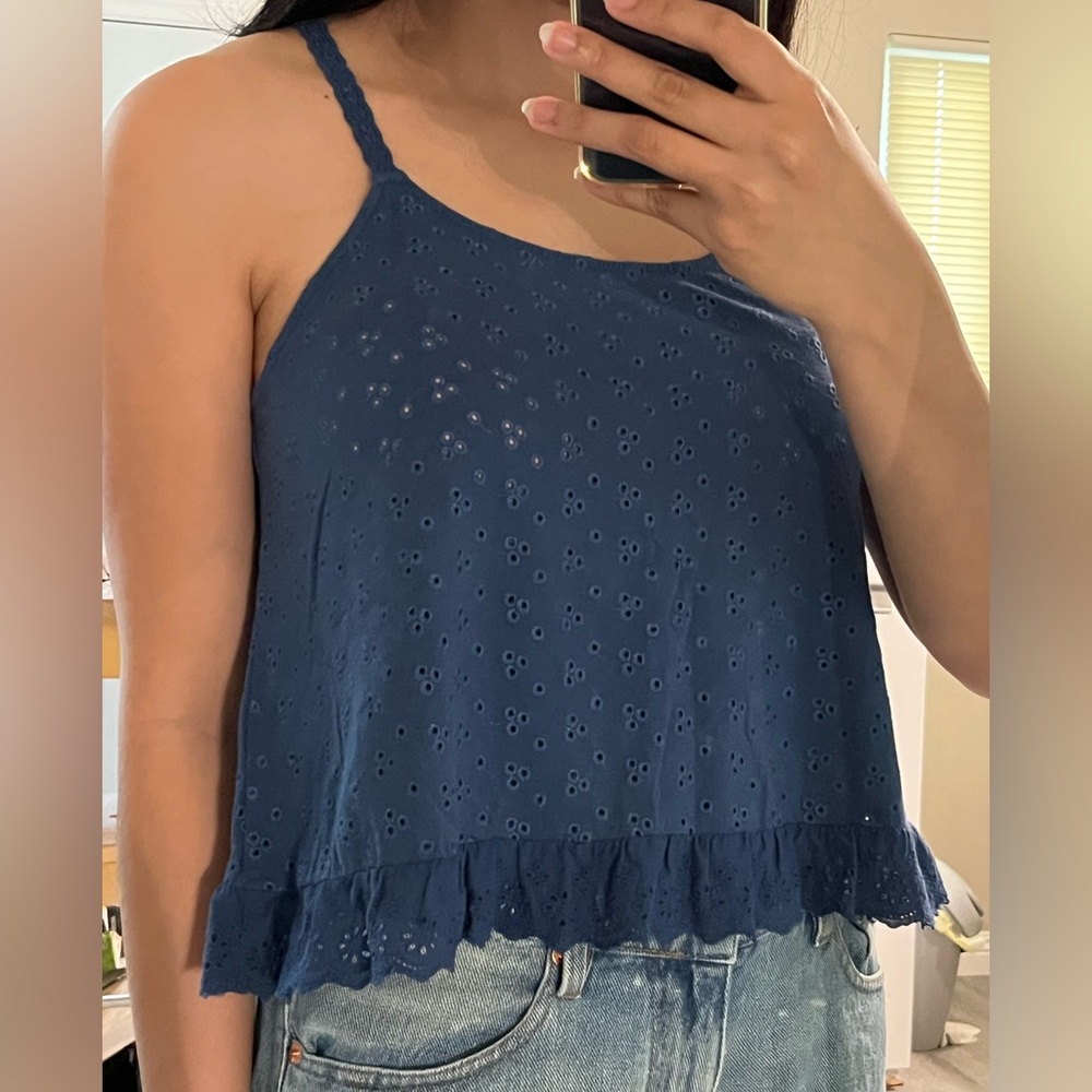 Women's Navy Blue Eyelet Top